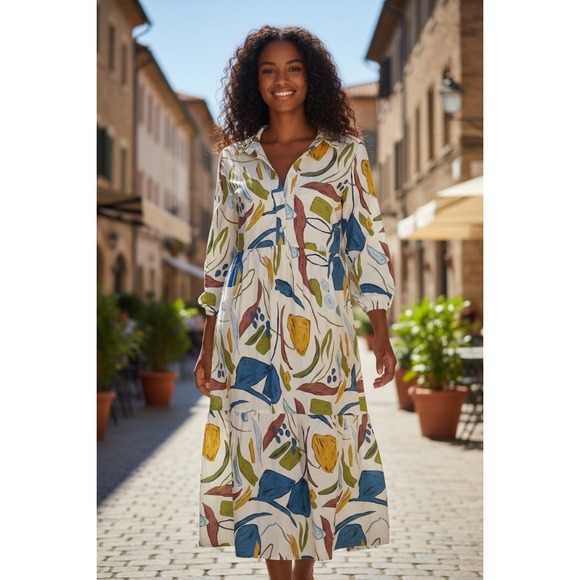 Rachel Zoe Dresses & Skirts - Rachel Zoe Abstract Print Midi Dress Shirt Dress Womens Casual